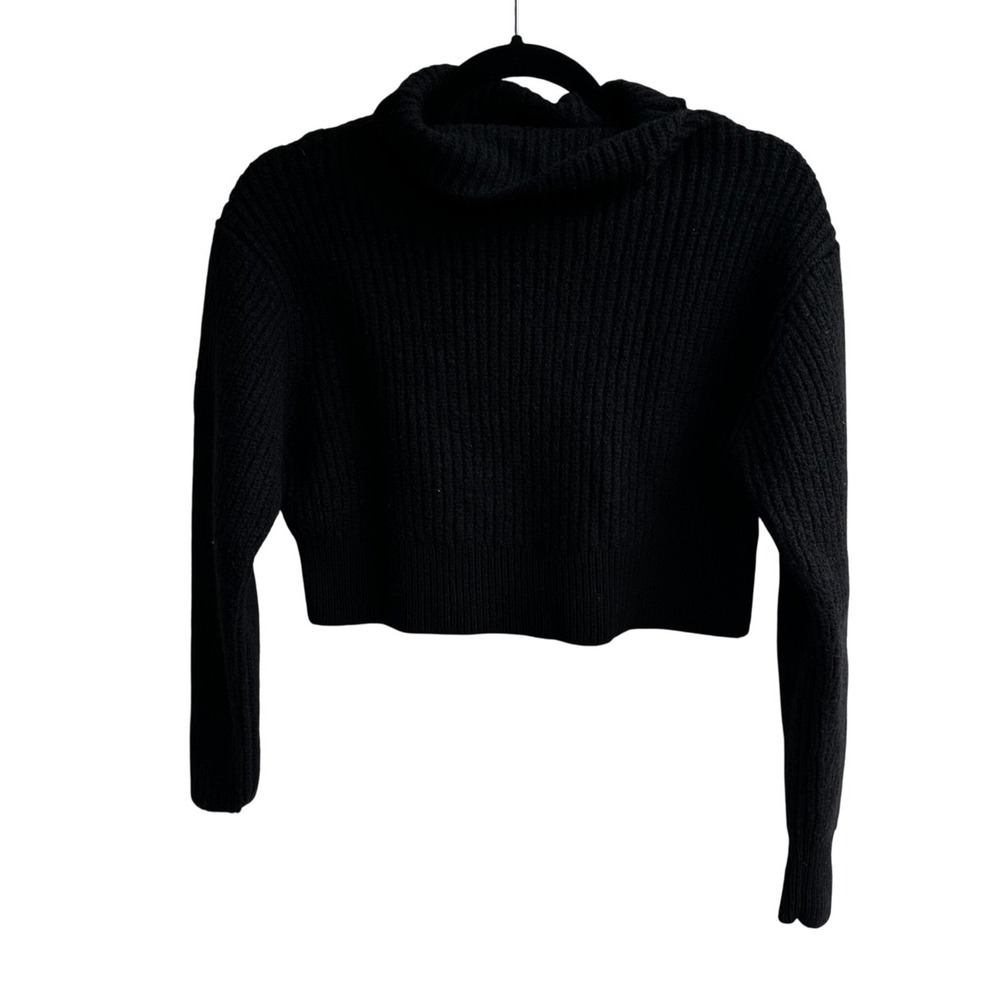 Wilfred Black Ribbed Cropped Turtleneck Sweater Size S Extra Fine Merino Wool